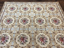 Chinese Needlepoint Rug 8x11, Handmade Wool Needlepoint Carpet, Vintage, Sky Blue