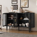 TREXM Farmhouse Sideboard Cabinet with Storage, Wood Buffet Cabinet with Glass Doors and Adjustable Shelves for Kitchen, Dining Room and Living Room (Black)