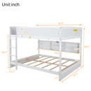 Queen Over Queen Bunk Bed with Built-in Storage Cabinets,Charging Station,Ladder,Safety Guardrails,Solid Pine Wood Bunk Bed,White