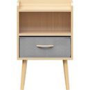 Nightstand With Collapsible Fabric Drawer, 2-Tier Storage End Table, Wood Side Table with Storage Cabinet for Bedroom, Living Room - Oak