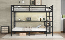 FULL Over Twin Bunk Bed with Desk and Shelves, Multiple Placement, with LED and USB, Black