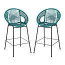 Ferrara Outdoor Patio Teal Faux Wicker Barstool Set, Durable PE Material, Ergonomic Design, Teal Wicker with Black Frame