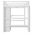 Full Size Loft Bed with Multifunction Shelves and Under-bed Desk, White