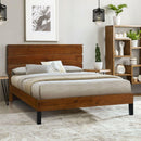 Mid-Century Modern Solid Wood Bed Frame King Size Platform Bed with Three-Piece Headboard Design, No Box Spring Needed, Brown