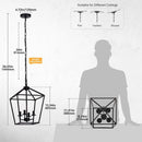 4 Light Black Lantern Chandelier With Adjustable Height