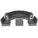 Elegant Patio Furniture Set Outdoor Daybed Rattan Sectional with Cushions and Center Table, Grey, Iron + Rattan
