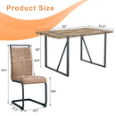 Table and chair set.A minimalist retro rectangular dining table with a textured top and black metal legs.Paired With 6 Brown technology fabric chairs with Featuring arched black legs.