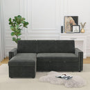 85 Inches Sofa Bed, 3 Seater Sleeper Sofa with Storage Chaise, Square Handrail With Pull and Copper nail,Chenille-Dark Grey, Pull Out Couch for Living Room