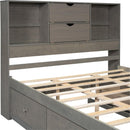 King Size Platform Bed with Storage Headboard and 8 Drawers, Gray