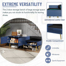 Modern Shoe Storage Bench with Hidden Storage and Upholstered Cushions for Bedside, Living Room and Entryway (Navy)