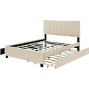 Queen Size Velvet Upholstered Platform Bed with 2 Drawers and 1 Twin XL Trundle- Beige