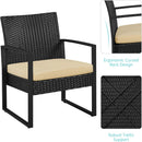 3 Piece Rattan Bistro Set Outdoor Furniture With 2 Chairs And Tempered Glass Coffee Table Black And Khaki