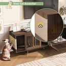 Mid-Century Modern style 2 in 1 PET FRIENDLY Walnut TV STAND Cat house With Sliding glass door flip-down