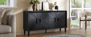 60' Premium Rustic American Farmhouse Credenza in Elegant Black - Symmetrical Sunburst Door Design, Heavy-Duty TV Stand with Adjustable Shelves, Black Wood Storage Cabinet