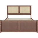 Queen Size Wood Storage Platform Bed with 4 Drawers, Rattan Headboard, Espresso