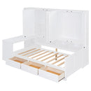Twin Size Wooden Daybed With Three Drawers, and All-in-One Cabinet, Desk and Shelves, White