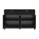 Modern Wave-Pattern Sideboard Cabinet with 2 Drawers and 4 Doors, 3-Level Adjustable Shelves, Aluminum Arc Handles, Scandinavian Style, 3 Colors, Suitable for Entryway, Living Room, Foyer