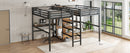 Twin Over Twin Metal Loft Bed with Double Desk and Wardrobe and Shelves with Electrical Outlet for Space Saving and Noise Reduction, woodgrain