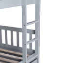 Full Over Full Rubber Wood Bunk Bed with Trundle, Ladder and Guardrails, Convertible to 2 Full Size Beds, with Twin Size Trundle,Light Grey
