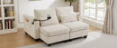 Convertible Chaise Lounge 63' Loveseat Sofa Bed with USB Ports, Cup Holders, Phone Holder, Storage, Beige Corduroy