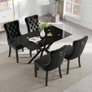 BlackGlassDiningSetForFourTuftedChairsWithNonSlipFeet