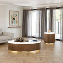 3 Piece Table Set Oval Cocktail Table, 2 Round End Tables - Brown / Gold / White
