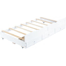 Twin Size Bed with Headboard, Footboard, Trundle and Three Storage Drawers, Twin Size Pine Wood Bed with Headboard, Footboard,White