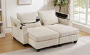Convertible Chaise Lounge 63' Loveseat Sofa Bed with USB Ports, Cup Holders, Phone Holder, Storage, Beige Corduroy