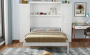 Queen Size Murphy Bed with 2 Wardrobe and Storage Shelf, Multifunctional Foldable Platform Bedframe for Guest-Room, Bedroom, White