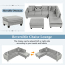 Modern Sectional Sofa with Storage Ottoman, L-Shape Couch with 2 Pillows and Cup Holders, Gray Velvet, 105 inch