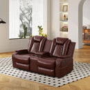 Power Reclining Leather Sofa Set With USB Ports Burgundy