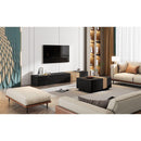 TV Stand and Coffee Table with Faux Marble, Walnut Wood Grain Finish, Set of 2, Modern Entertainment Center for TVs up to 88", Center Table with 2 Storage Drawers for Living Room, Black