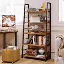 Industrial Ladder Shelf 5 Tier Bookshelf Rustic Brown