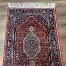 Indo Persian Bidjar Runner Rug 3 x 18.6, Red Navy Blue, Long Runner, Wool Oriental Carpet