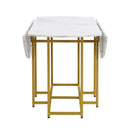 TOPMAX Space-Saving 5-Piece Extendable Kitchen Dining Table Set for Small Spaces - Round Faux Marble Top with Golden Frame, 4 Upholstered Chairs, Compact Foldable Design,White+Green