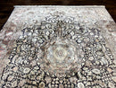 Silk Indian Kashmiri Rug 8x10, Floral Medallion, Indo Persian Carpet, Handmade Vintage Silk Rug