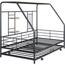 Twin Size Metal House Bed with Trundle, Black