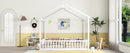 Double Twin House-Style Floor Bed with Fence, Guardrails, without door, White(Old Sku:W504P143317)