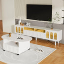 Cream Style TV Stand and Coffee Table Set of 2, LED Light Strip TV Stand for TVs Up to 80", Cloud Top Coffee Table with 2 Brake Wheels for Living Room, White