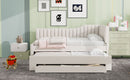 Full Size Upholstered Daybed with Trundle and Three Drawers, Beige