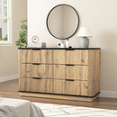 Modern 6-Drawer Natural Wood MDF Cabinet with Metal Rounded Corners and Exquisite Handles – Multi-Functional Storage