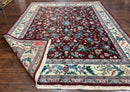 Indo Persian Rug 8x10, Red and Ivory, Floral Allover, Handmade Wool Area Rug