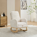 25.4'W Ivory Rocking Chair for Nursery, High Back Glider with Retractable Footrest, Boucle Upholstery, Rubber Wood Legs