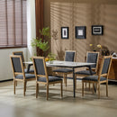 Vintage Inspired French Country Dining Chairs Set - Elegant Cane Backrest & Upholstered Seats - Rustic Weathered Finish - Solid Rubberwood Frame