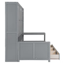 Twin Size Wooden Daybed With Three Drawers, and All-in-One Cabinet, Desk and Shelves, Gray