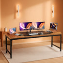80 Inch Rustic Brown And Black Gaming Desk With Storage