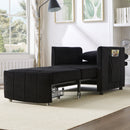 Upholstered Convertible Sleeper Sofa with 5-Position Backrest, Side Pockets, Storage, Black Chenille, 31.5'