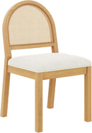 Bailey 19 Inch Boucle Dining Chair With Rattan Back And Wood Legs