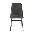 Outdoor Dining Chairs Set of 2, Rattan Backrest and Cushions, Iron Frame, Dark Brown