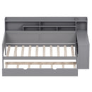 Wooden Full Size Daybed with Storage Shelves, Multi-functional Bed with Twin Size Trundle Bed and  Study Desk,Gray
